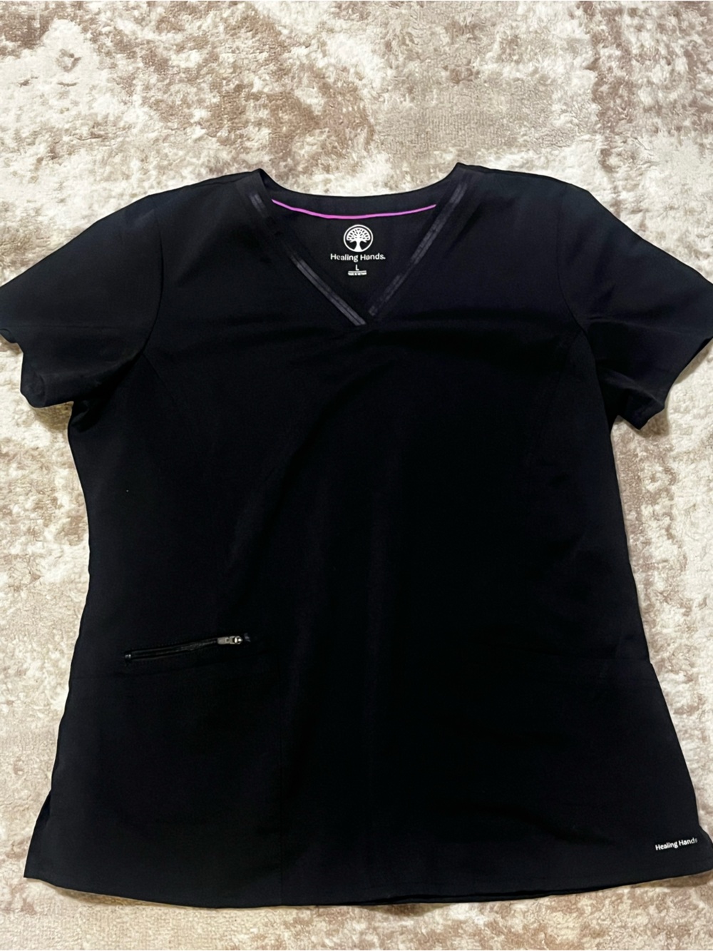Healing Hands Purple Label Jasmin Scrub Top Black Womens Large Zipper Pocket